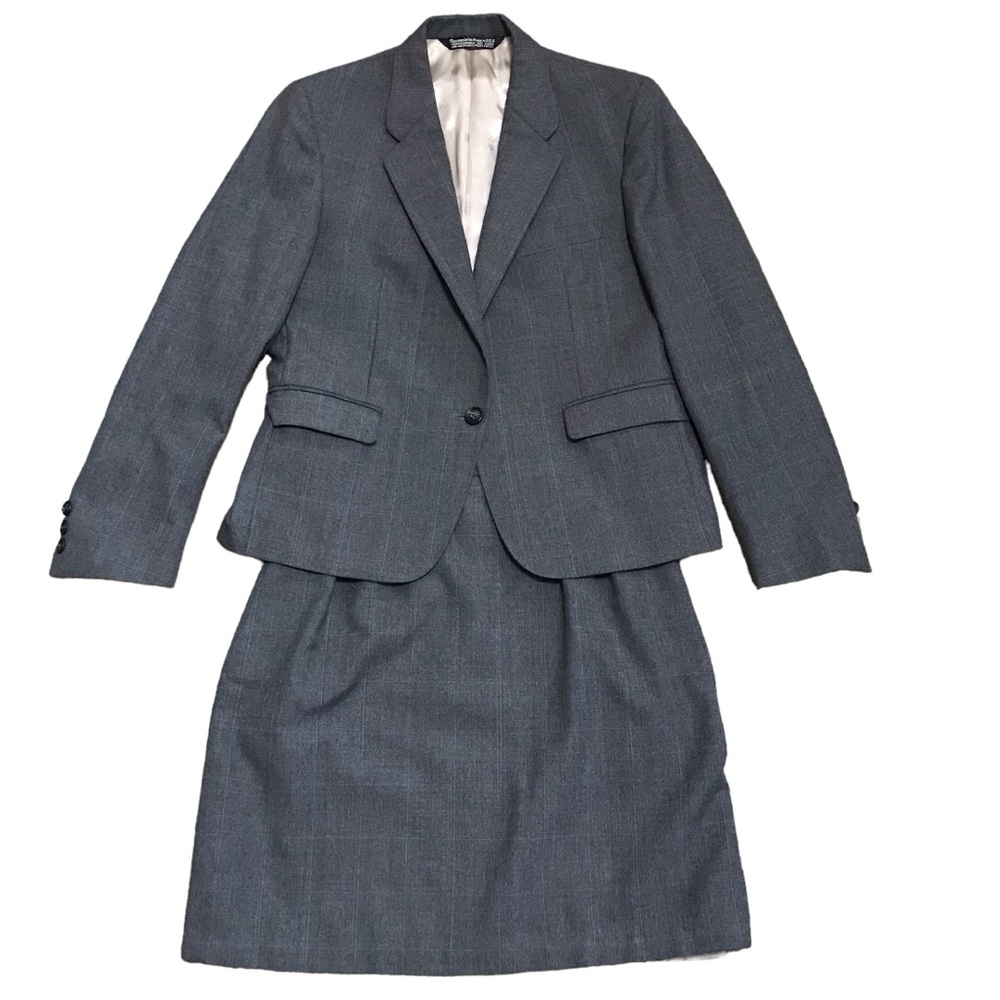 Christian Brooks Suit Set Women’s Jacket Pencil Skirt Quality Tailor Gray Pocket